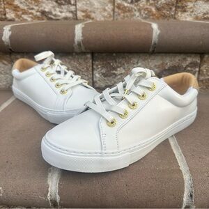 Lilly Pulitzer Resort White Leather & Gold Hallie Lux Lace Up Sneakers Size 9.5M